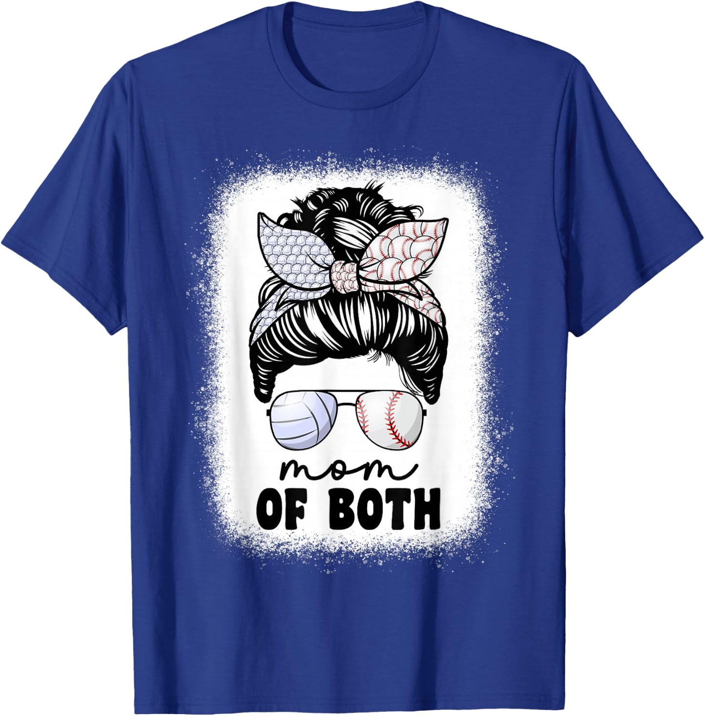 Mom Of Both Volleyball And Baseball Mom Messy Bun T-Shirt - T-Shirt | Royal