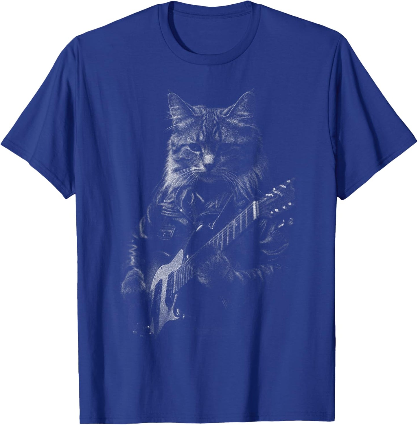 Rock Cat Playing Guitar - Funny Guitar Cat T-Shirt - T-Shirt | Royal