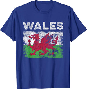 Wales Flag Distressed - Men Women Kids - Welsh Flag T-Shirt - T-Shirt | Royal