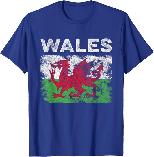 Wales Flag Distressed - Men Women Kids - Welsh Flag T-Shirt - T-Shirt | Royal