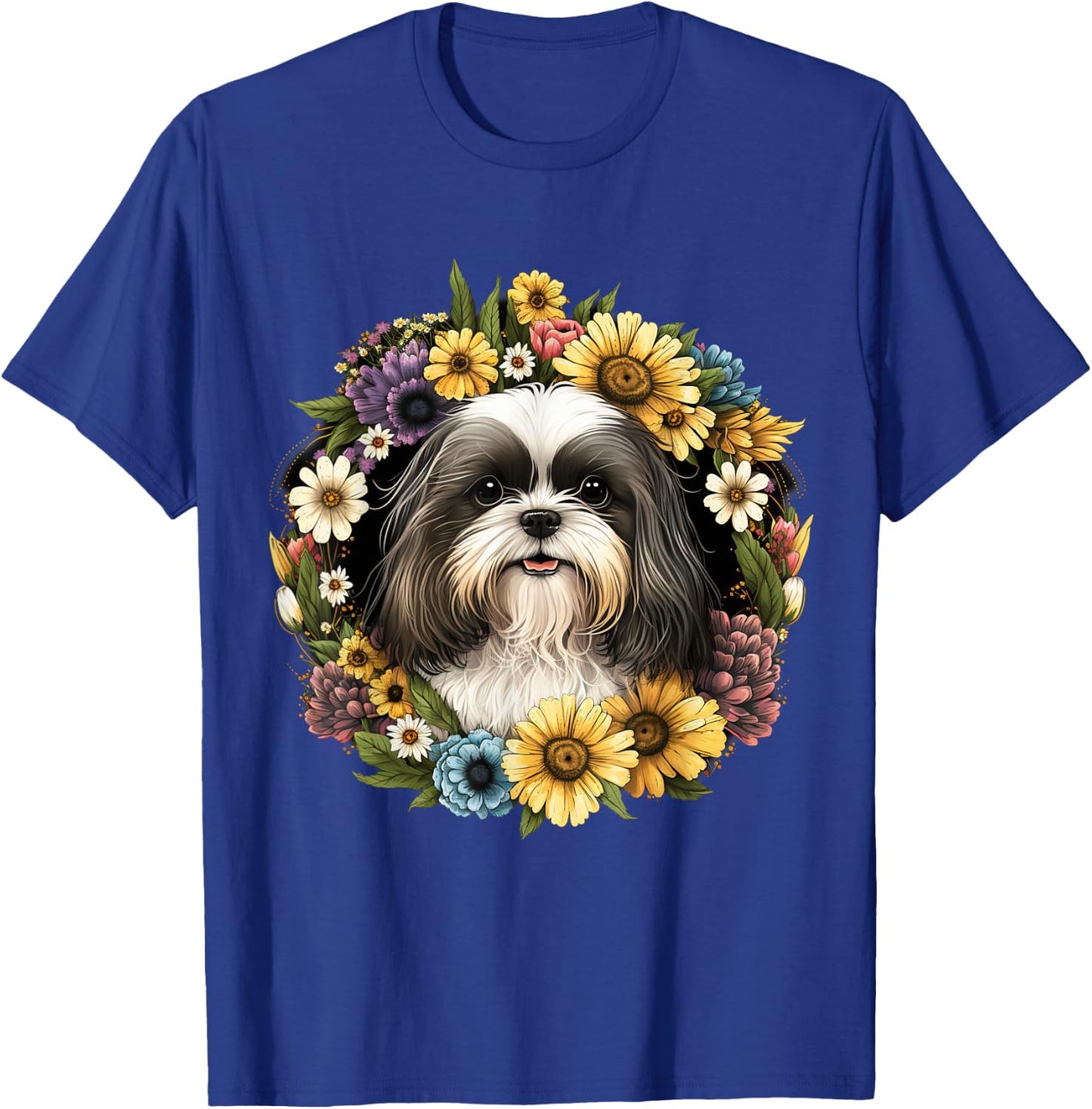 Sunflower Hippie Floral Shih Tzu Dog Men Women Kids T-Shirt - T-Shirt | Royal