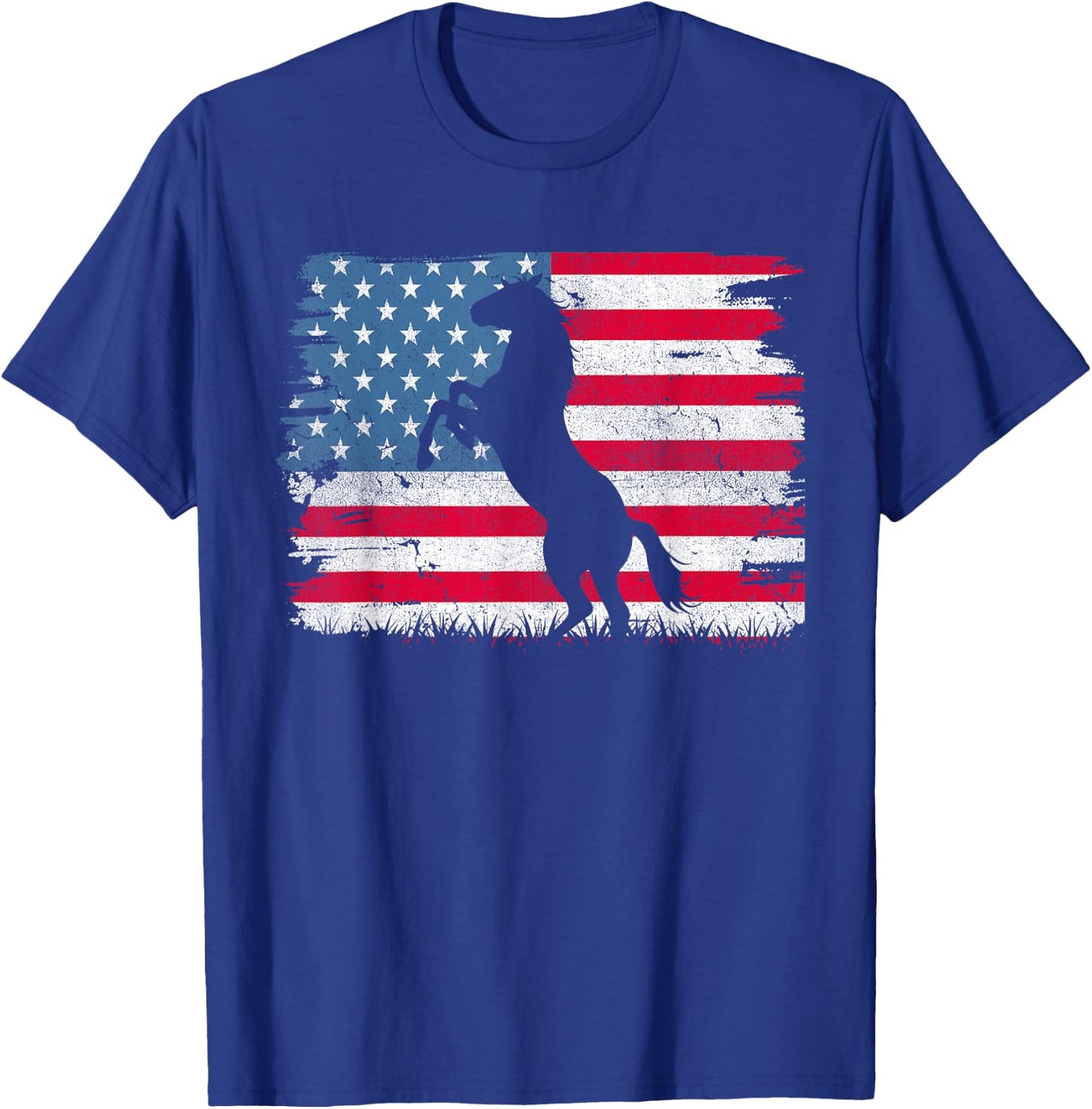Horse American Flag USA 4th of July Men Women Boys Girls T-Shirt - T-Shirt | Royal