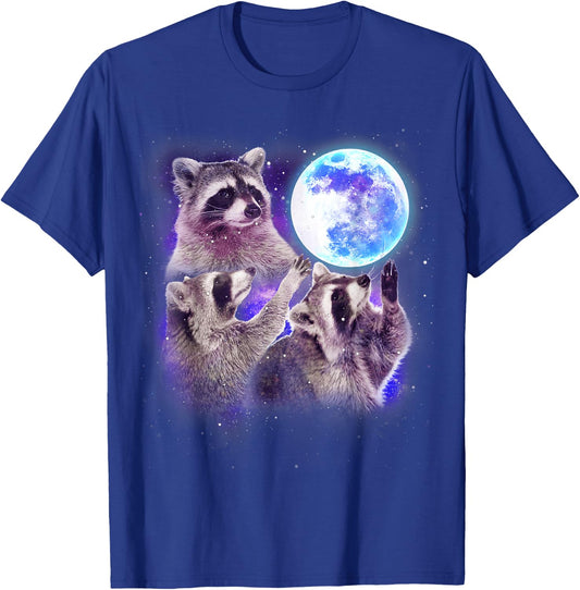 Three Raccoon Moon Funny 3 Wolves Parody Racoon Space Galaxy T-Shirt - T-Shirt | Royal