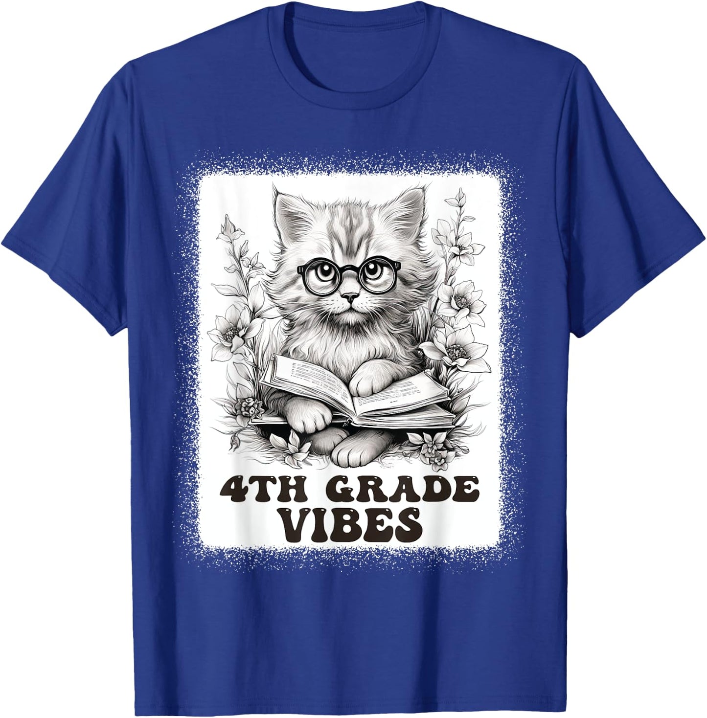 fourth Grade Vibes - 4th Grade Cat Reading 1st Day Of School T-Shirt - T-Shirt | Royal