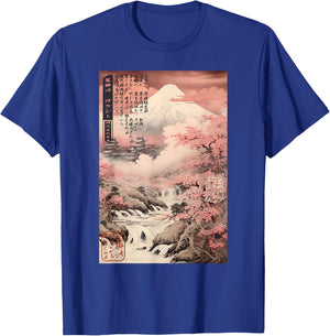 Ukiyo-e Cherry Blossom Mountain Landscape Japanese T-Shirt - T-Shirt | Royal