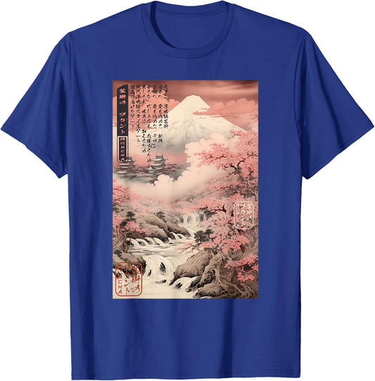 Ukiyo-e Cherry Blossom Mountain Landscape Japanese T-Shirt - T-Shirt | Royal