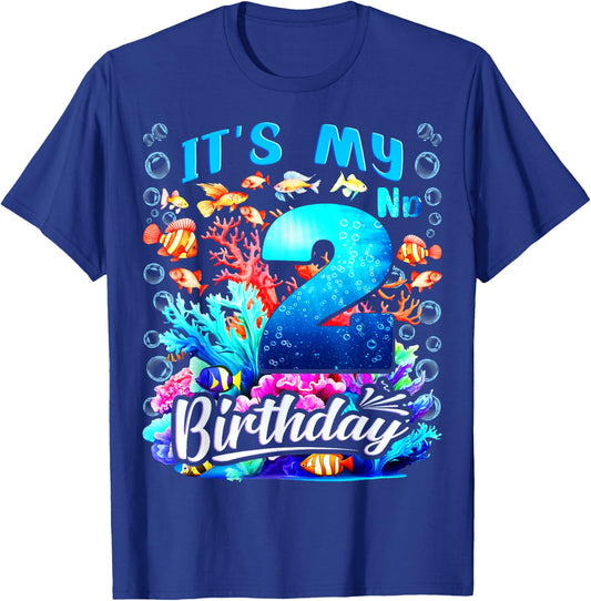 It's My 2nd Birthday Boy Sea Fish Ocean Animals Aquarium T-Shirt - T-Shirt | Royal