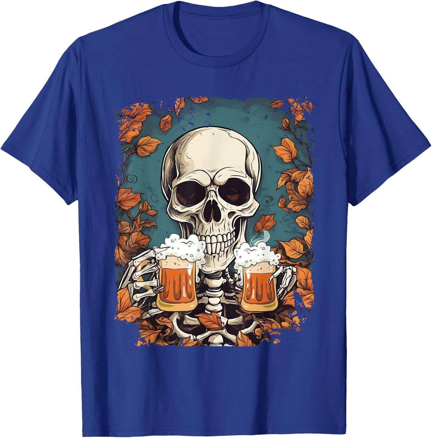 Skeleton Drinking Beer Retro Halloween Costume Beer Drink T-Shirt - T-Shirt | Royal