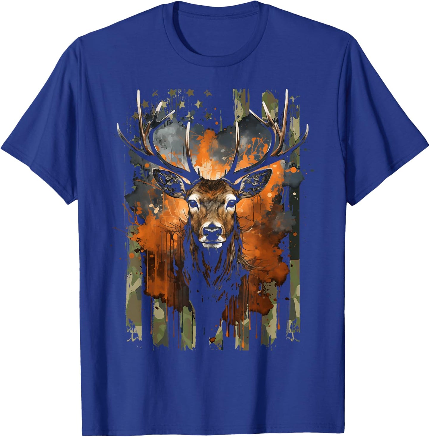 Deer Hunting Camo US Flag for Hunter T-Shirt - T-Shirt | Royal