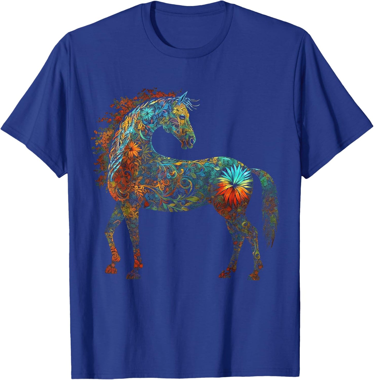 Horse Mandala Lover Artwork | Flowers Animal Motif Horse T-Shirt - T-Shirt | Royal