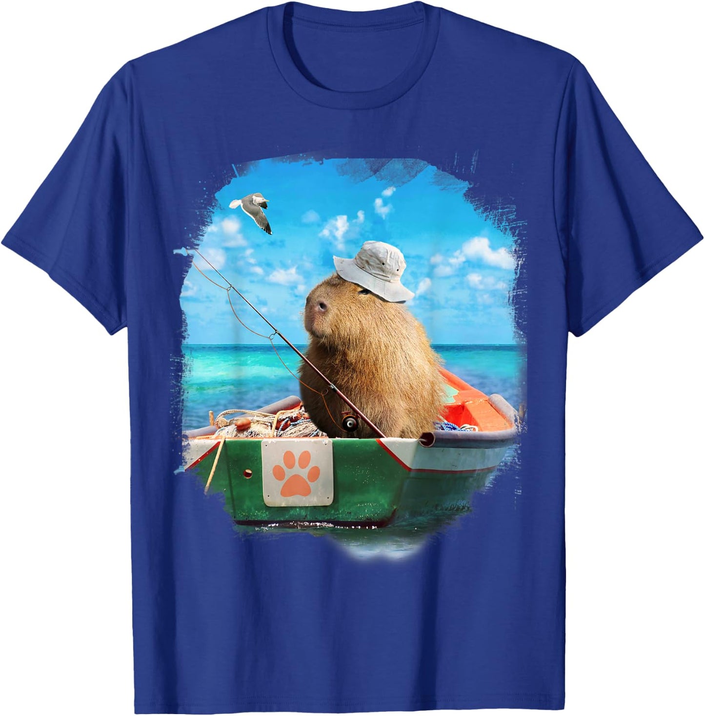 Capybara On Fishing Boat Funny T-Shirt - T-Shirt | Royal