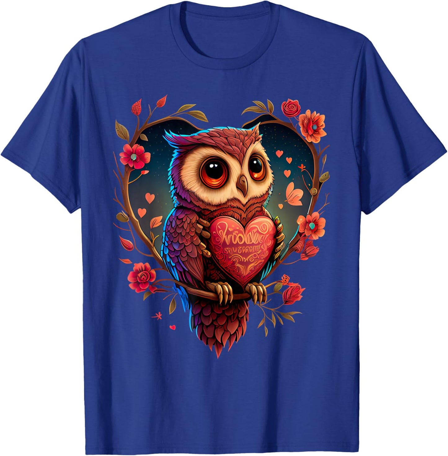 Cute Owl Lover Valentines Day Cute Owl Art Animal Graphic T-Shirt - T-Shirt | Royal