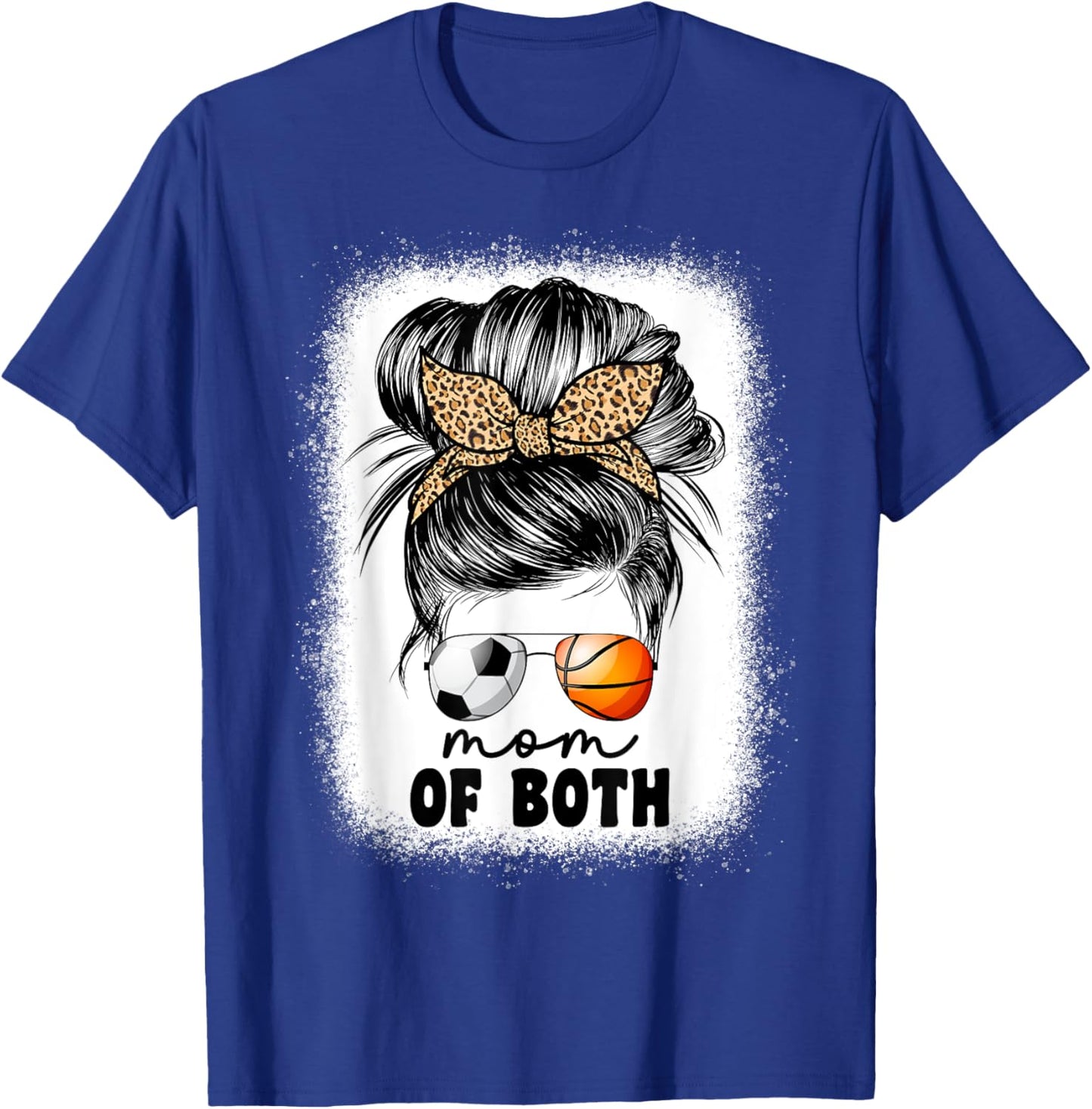 Mom Of Both Soccer And Basketball Mom Messy Bun T-Shirt - T-Shirt | Royal