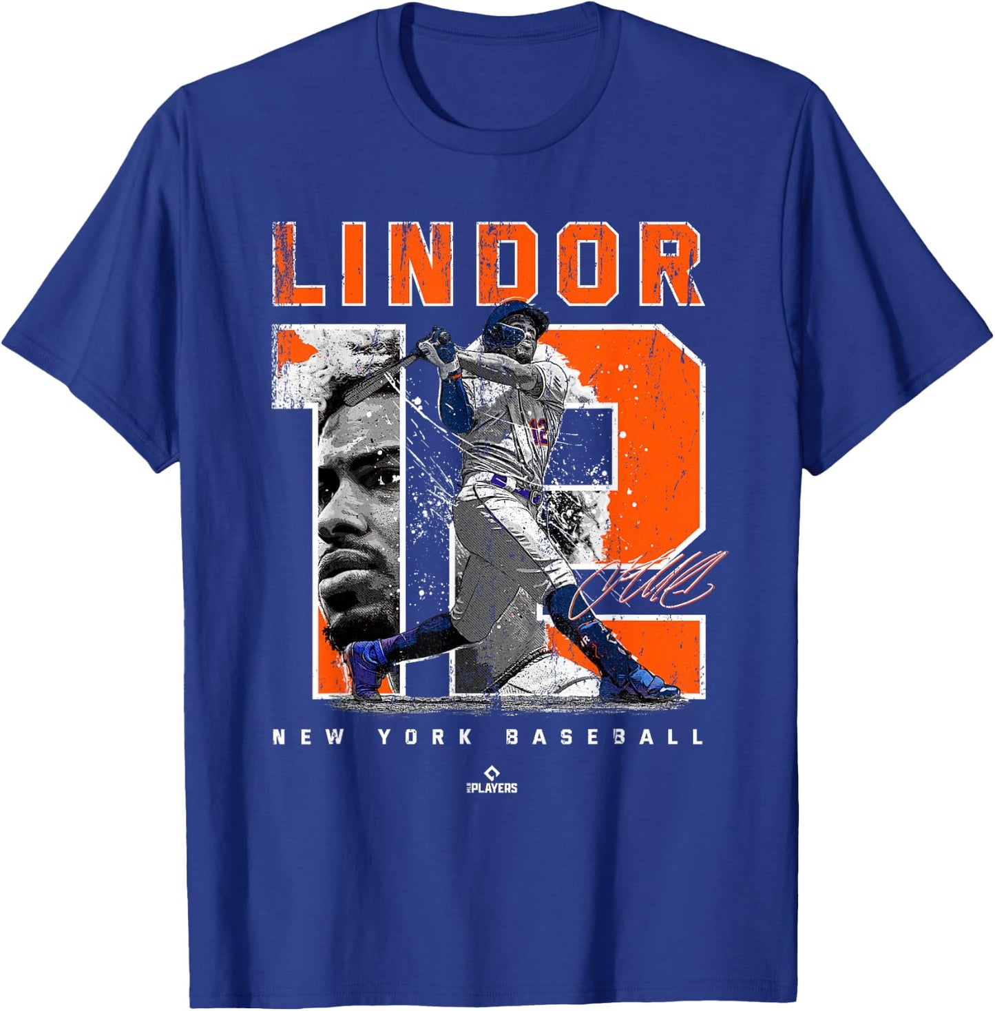 Number and Portrait Francisco Lindor New York MLBPA T-Shirt - T-Shirt | Royal