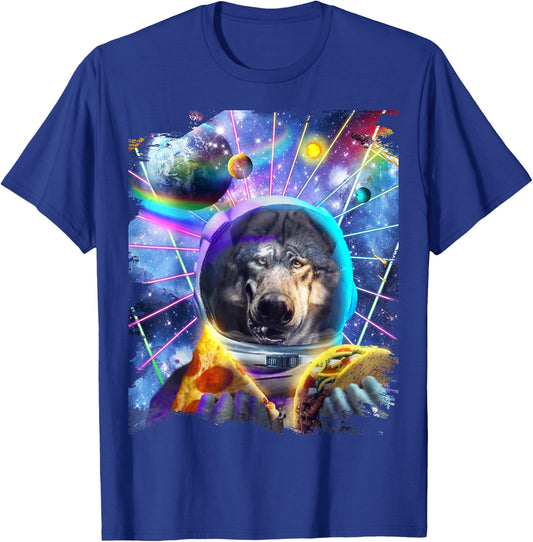 Wolf Astronaut In Space Eating Pizza Taco T-Shirt - T-Shirt | Royal