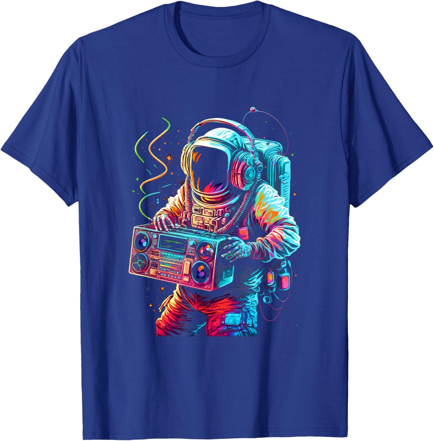 Funky Boombox Astronaut in Space Graphic and Teens T-Shirt - T-Shirt | Royal