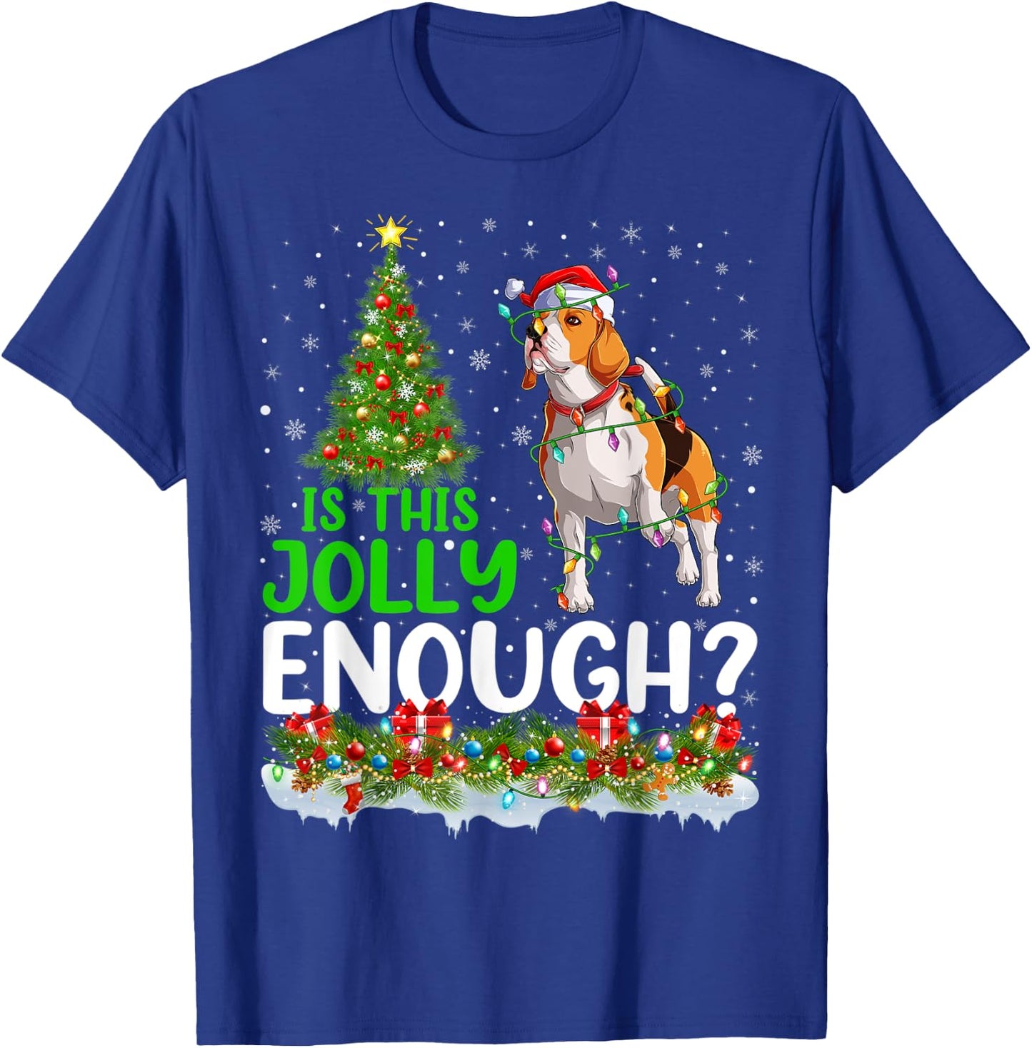 Is This Jolly Enough Santa Beagle Dog Christmas Tree T-Shirt - T-Shirt | Royal