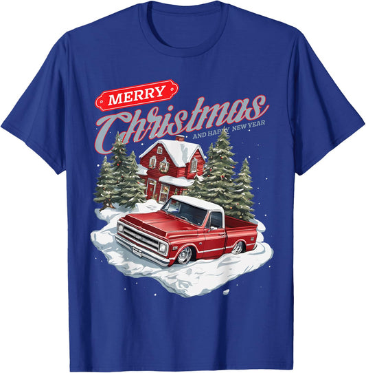 Merry Christmas C10 Truck, C10 vintage classic Holiday T-Shirt - T-Shirt | Royal