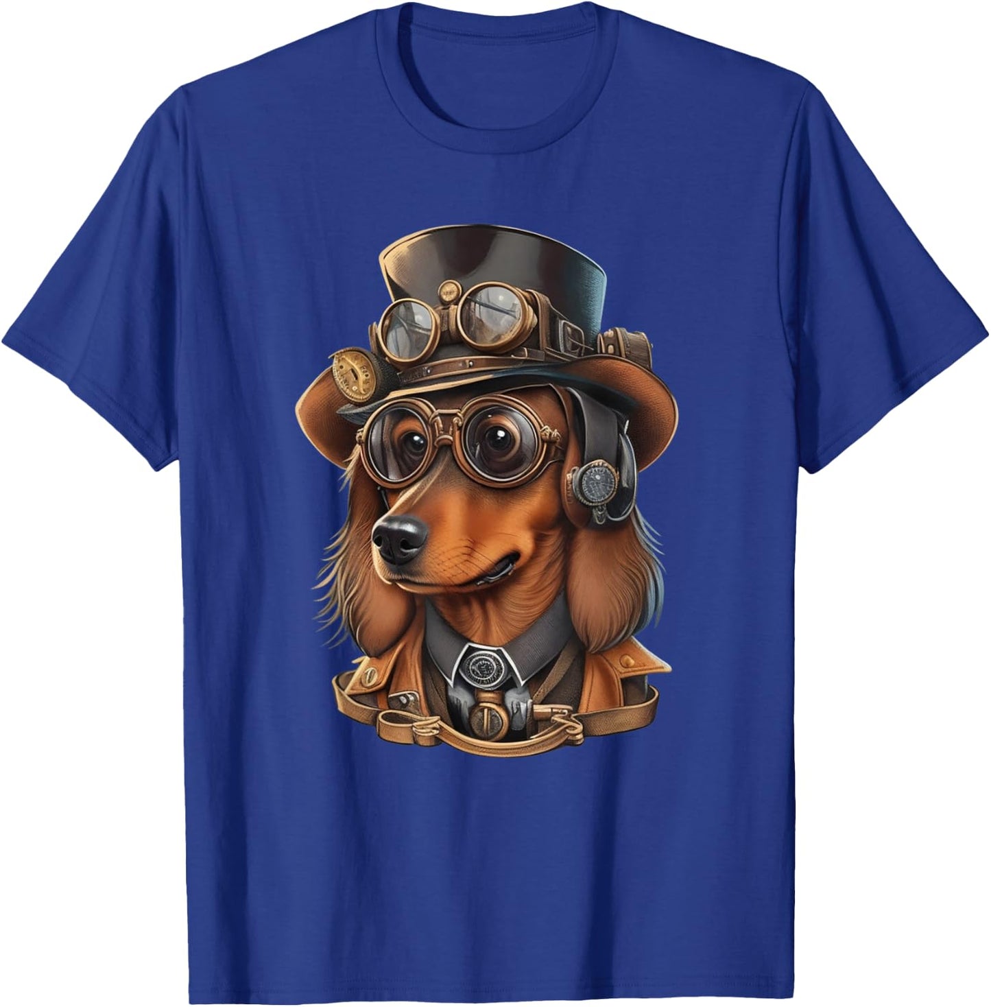 Steampunk Dachshund Dog with Goggles, Watches and Hat Men Women Girls Kids T-Shirt - T-Shirt | Royal