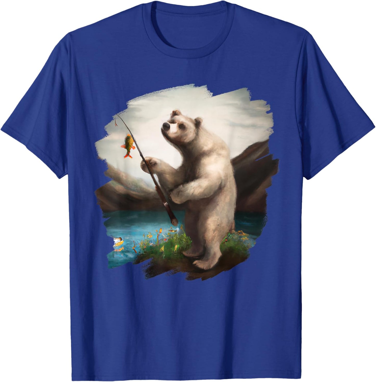 Bear Fishing for Salmon Funny Bear Catching Salmon T-Shirt - T-Shirt | Royal