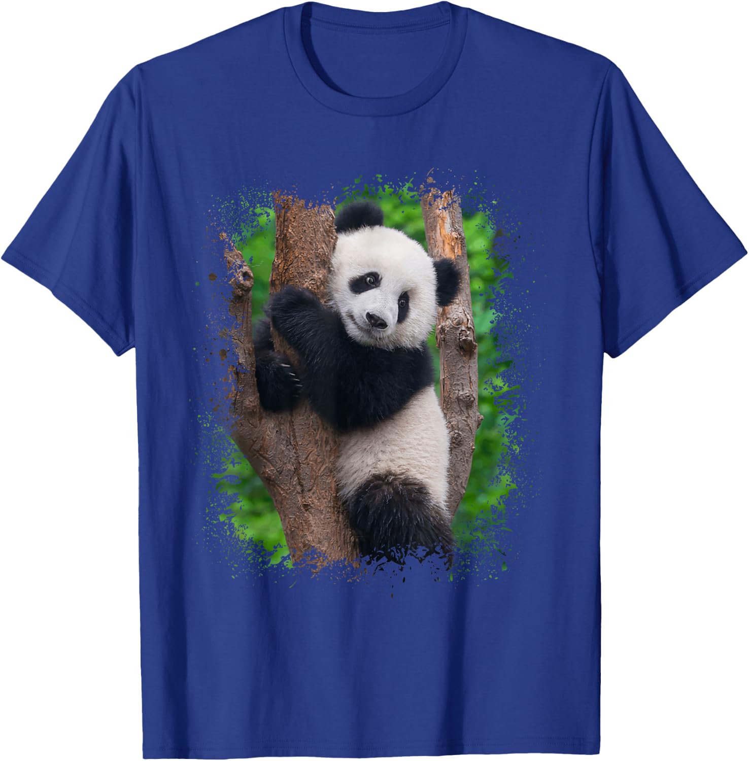 Panda Portrait Splatter Photo Asian Zoo Animal T-Shirt - T-Shirt | Royal