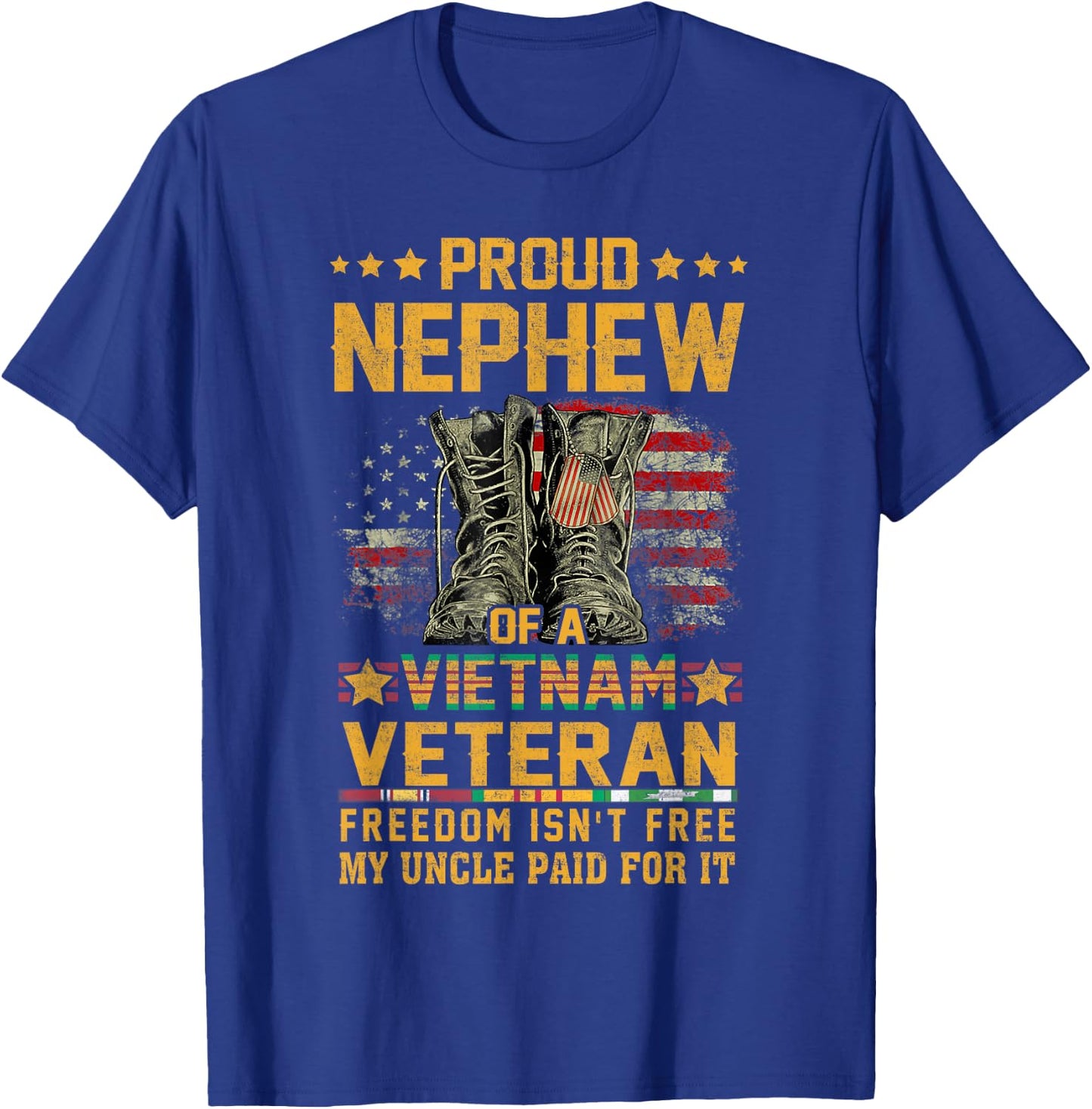 Proud Nephew Of Vietnam Veteran Patriotic Vet Flag USA T-Shirt - T-Shirt | Royal