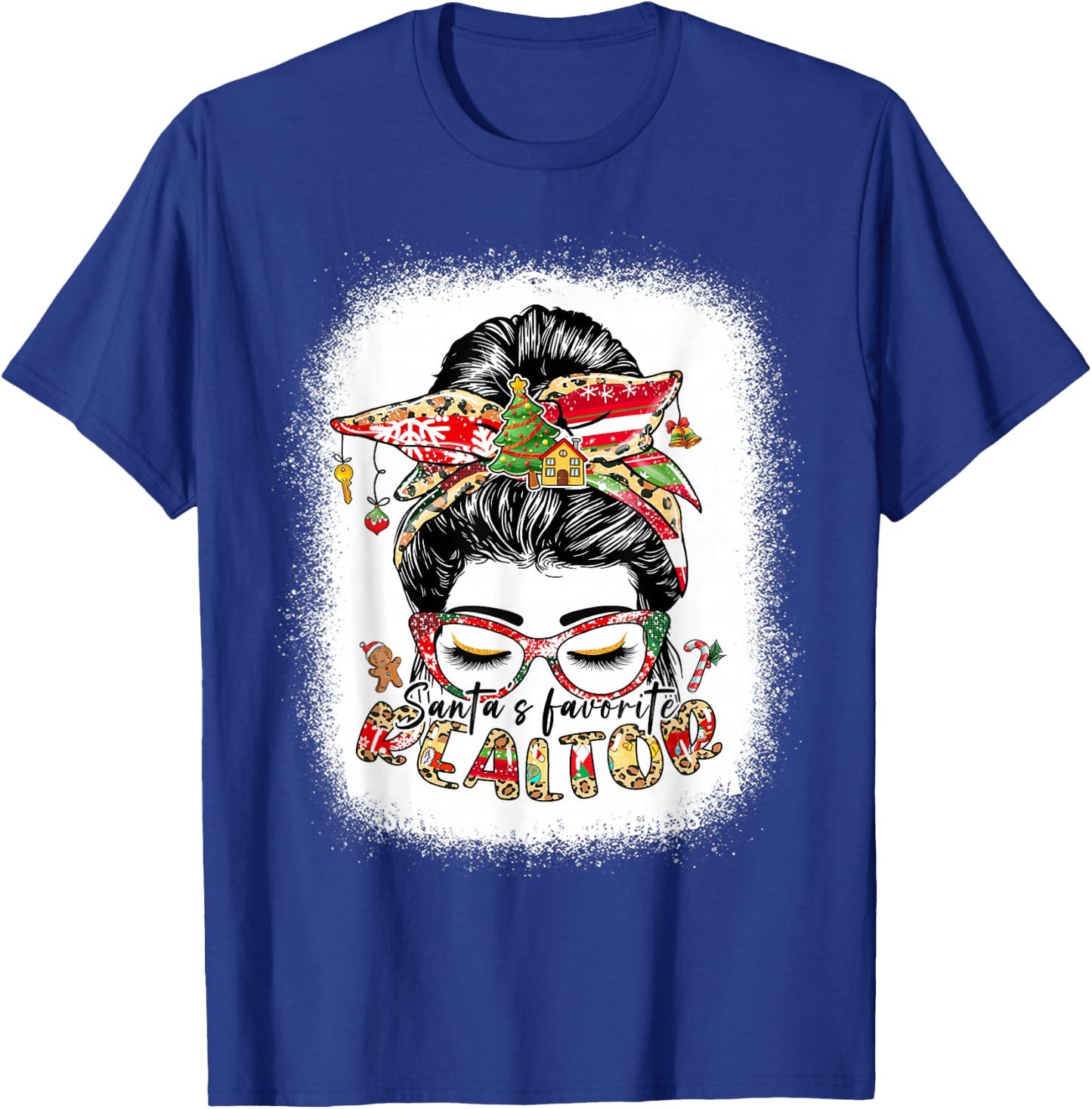 Santa's Favorite Realtor Messy Bun Funny Christmas T-Shirt - T-Shirt | Royal