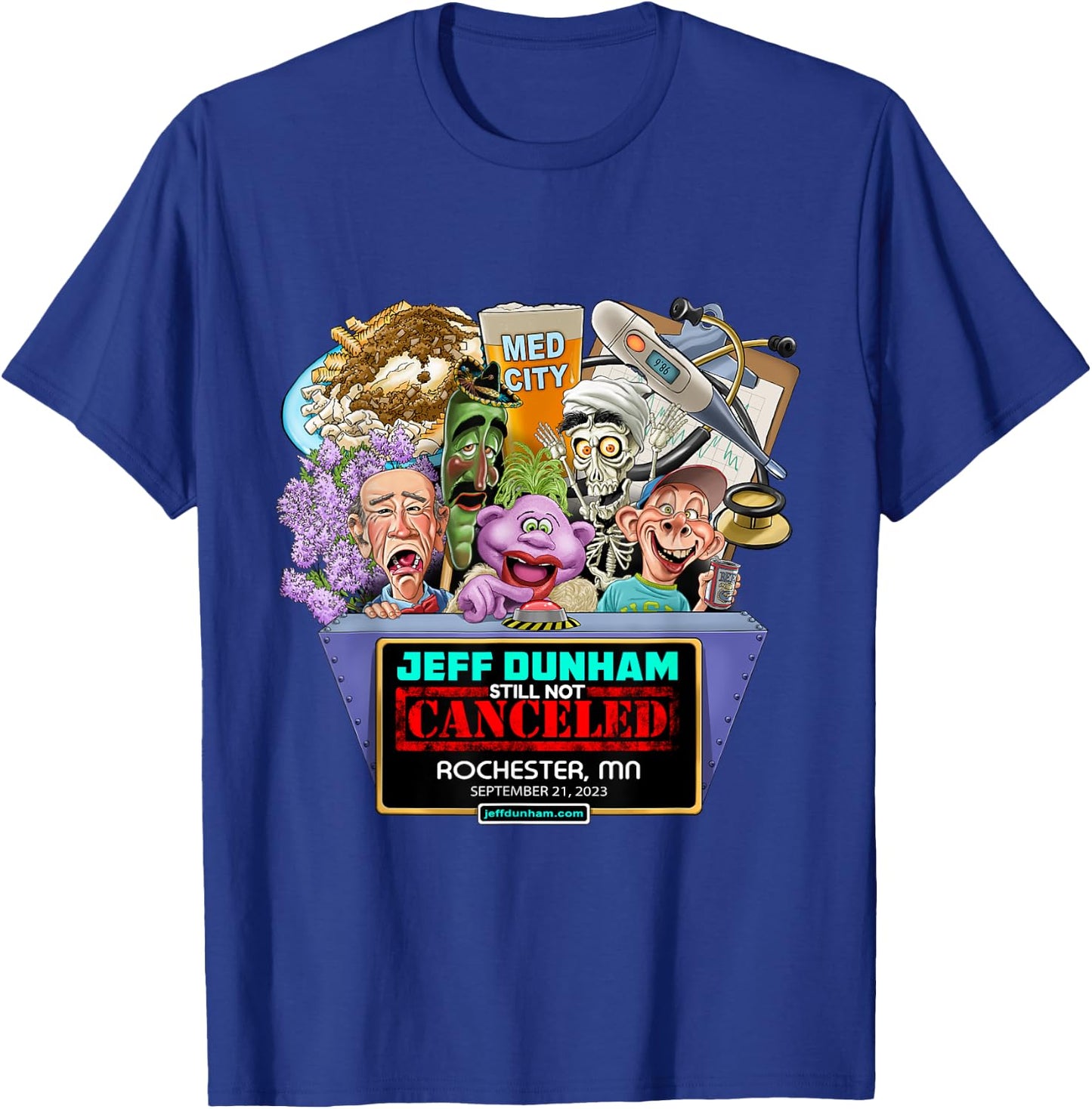 Jeff Dunham Rochester, MN (2023) T-Shirt - T-Shirt | Royal