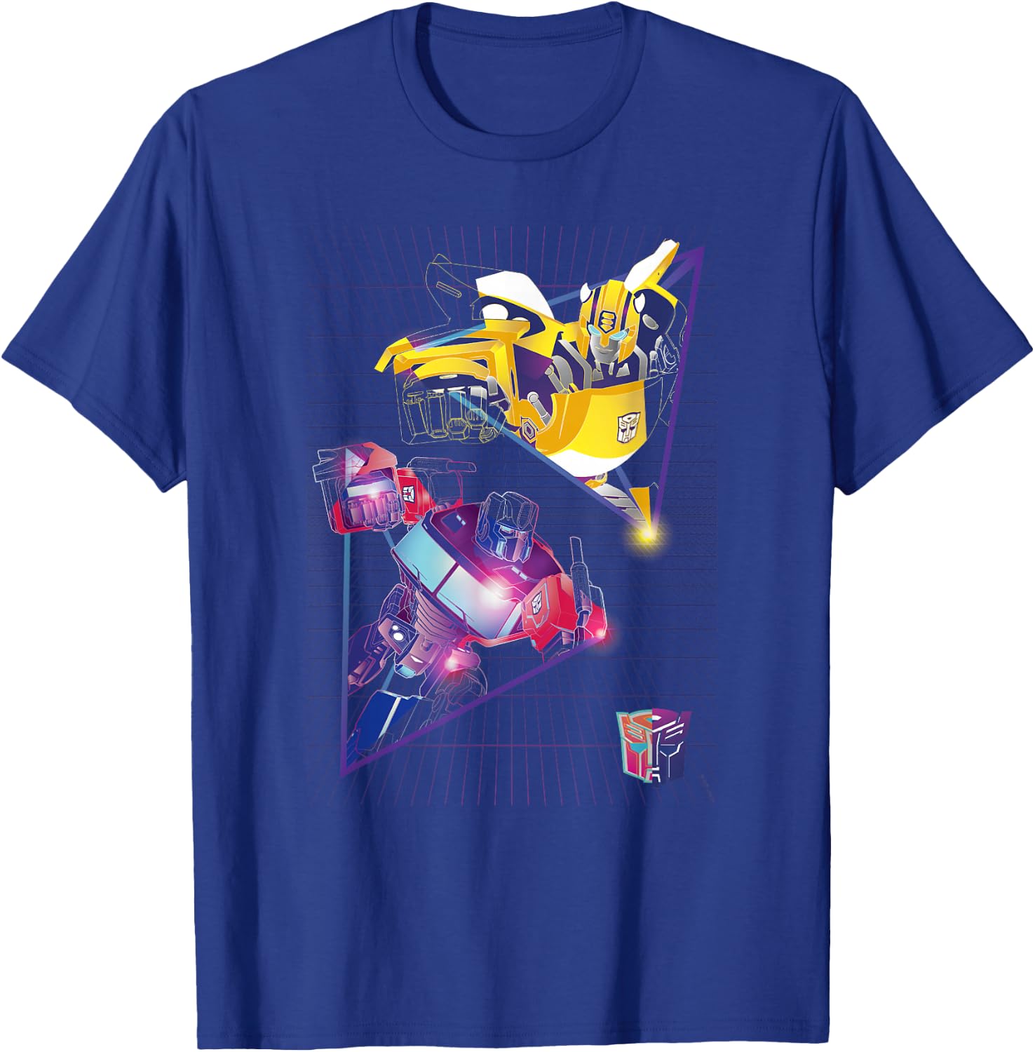 Transformers Optimus Prime & Bumblebee Neon Triangle T-Shirt - T-Shirt | Royal