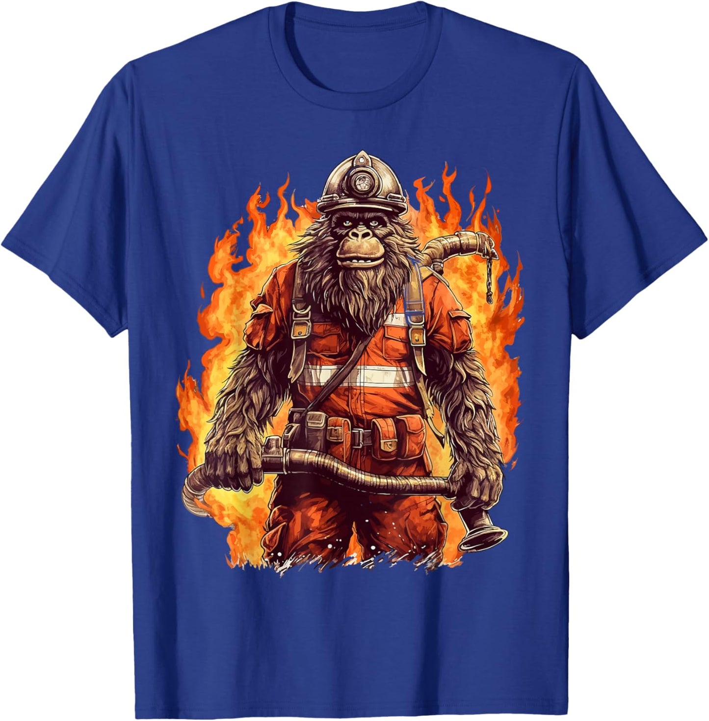 Fire Brigade Bigfoot Fireman Firefighter Bigfoot Sasquatch T-Shirt - T-Shirt | Royal