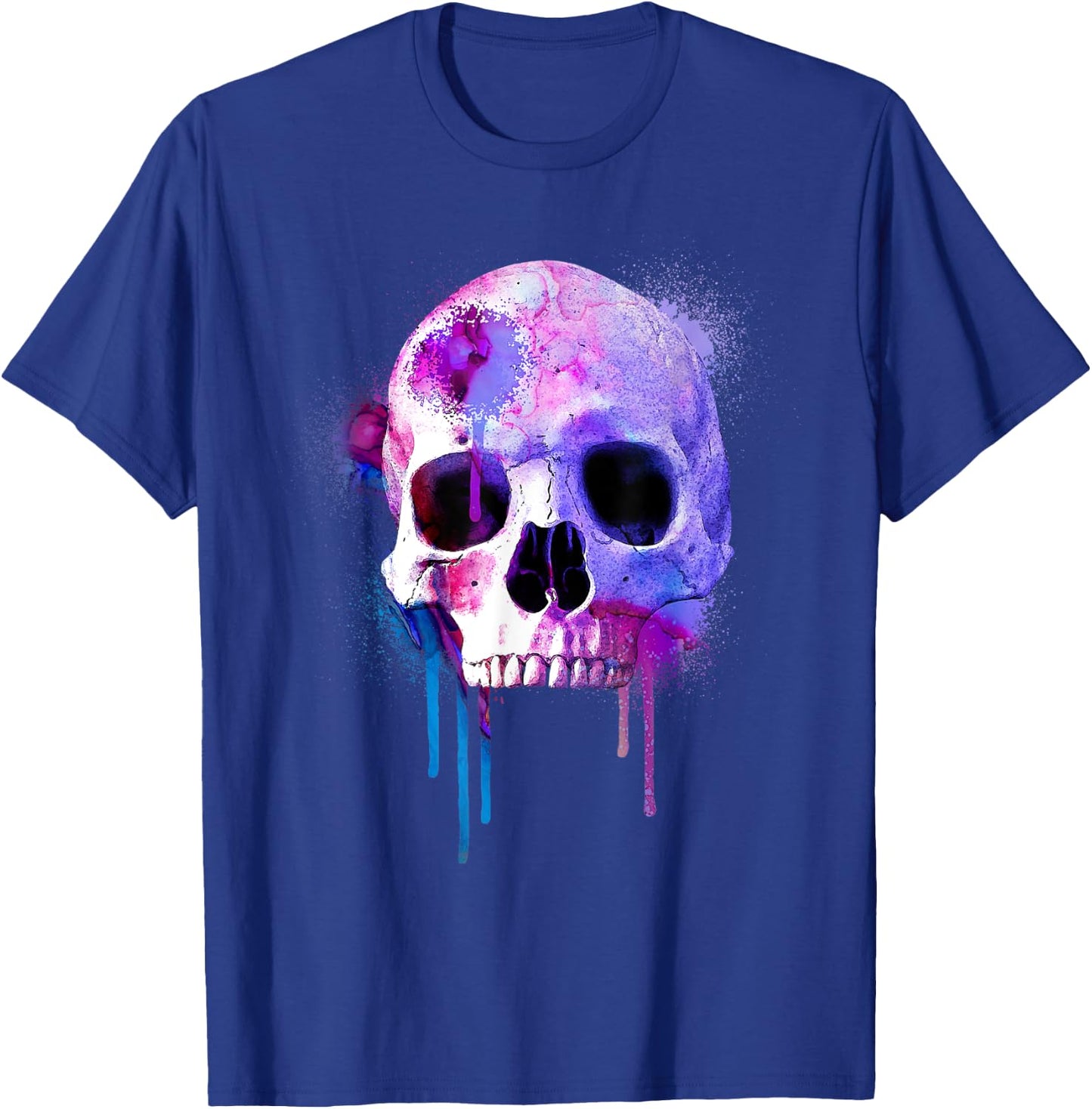 Colorful Human Skeleton Skull Watercolor with Paint Drips T-Shirt - T-Shirt | Royal