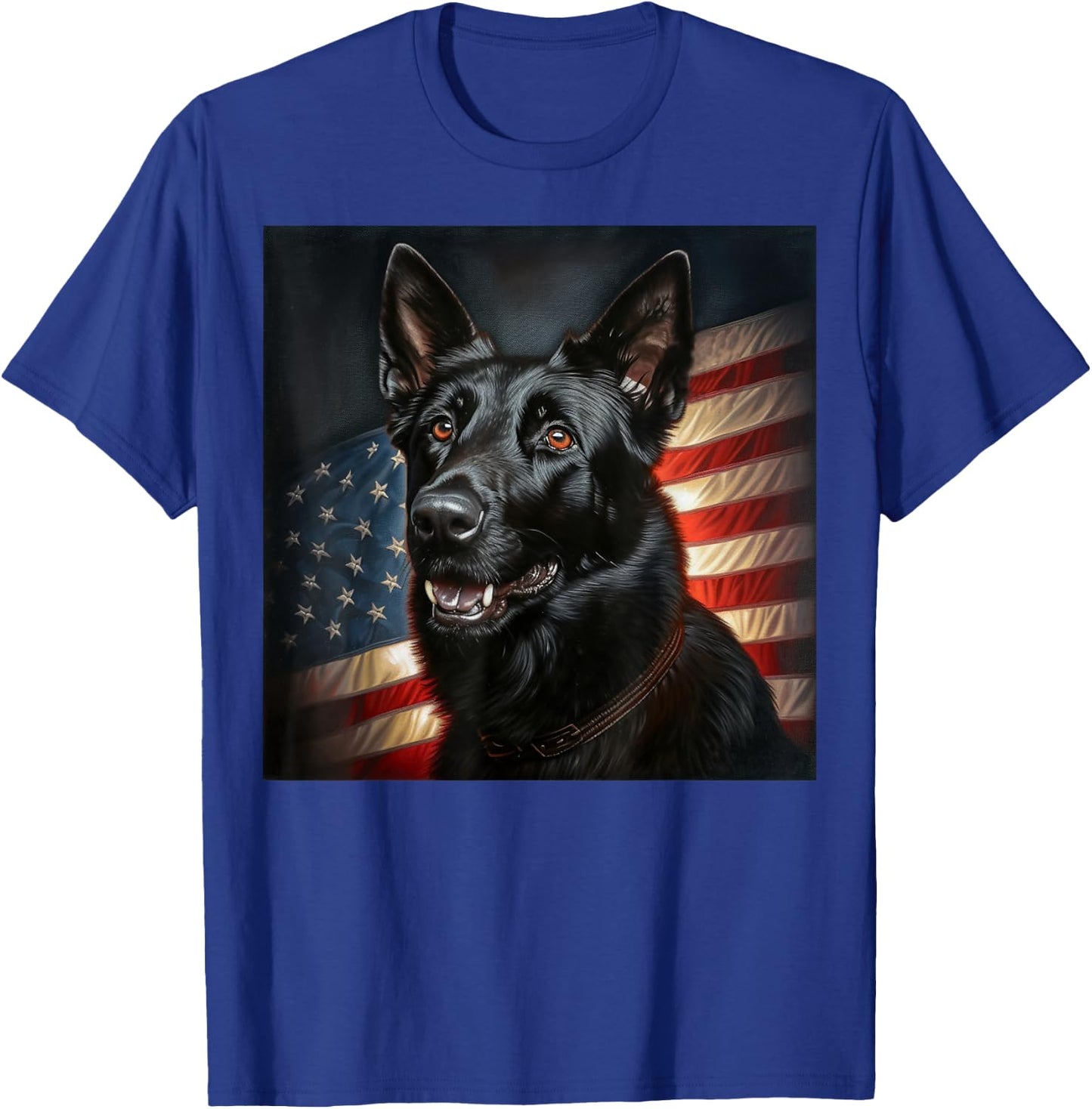 Black German Shepherd Awesome Patriotic USA Flag Portrait T-Shirt - T-Shirt | Royal