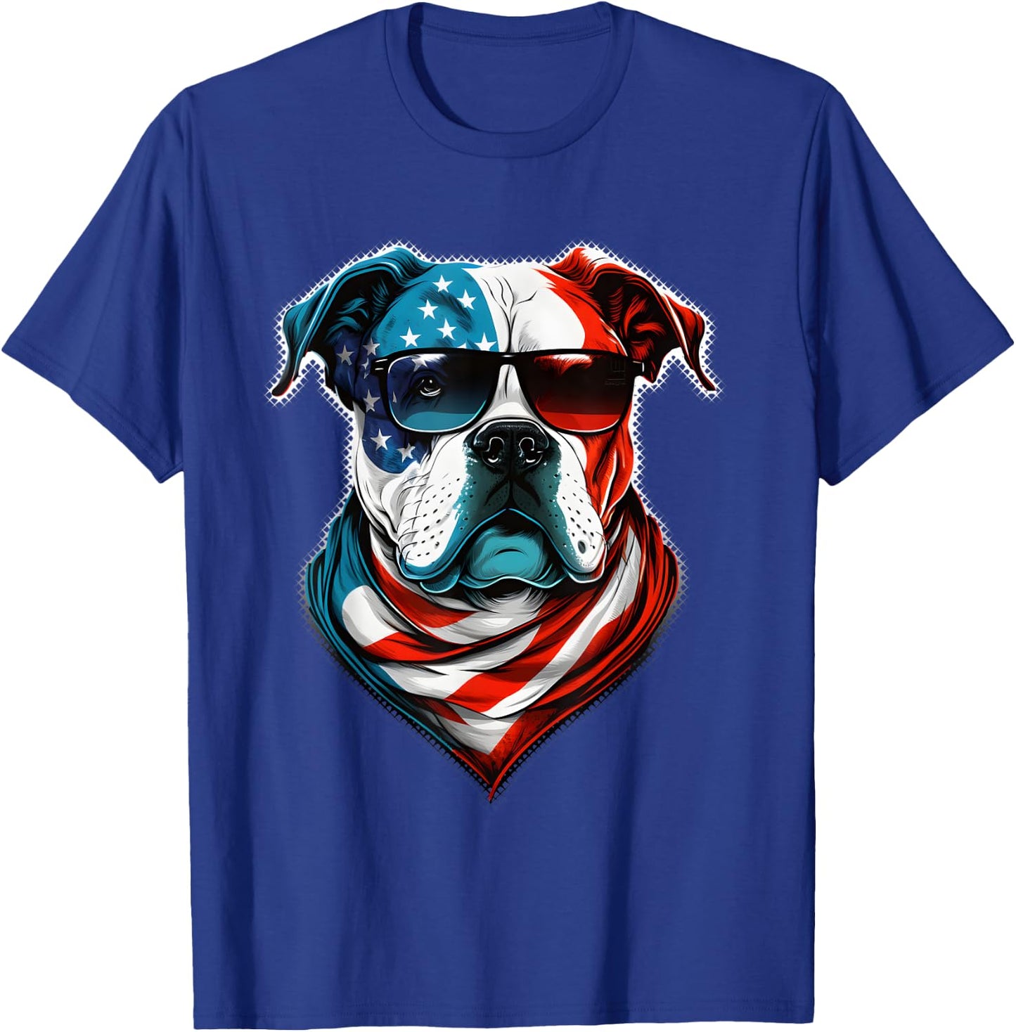 American Bulldog Dog Red White Blue American Flag Sunglasses T-Shirt - T-Shirt | Royal