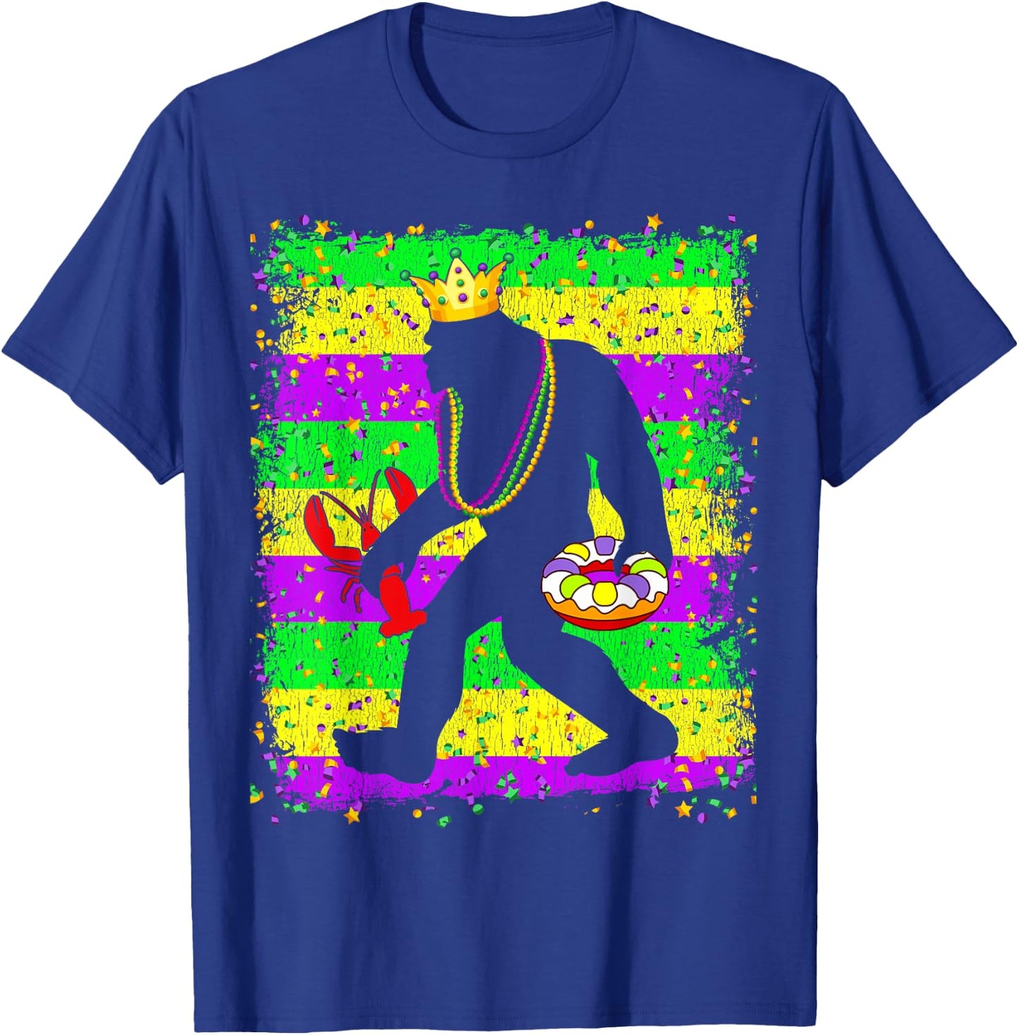 Bigfoot Mardi Gras Sasquatch Funny Men Kids Carnival festiva T-Shirt - T-Shirt | Royal