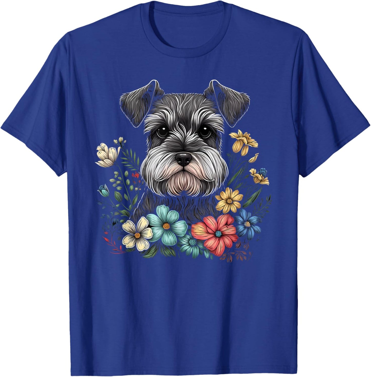 Miniature Mini Schnauzer Floral Garden Dog Art with Flowers T-Shirt - T-Shirt | Royal