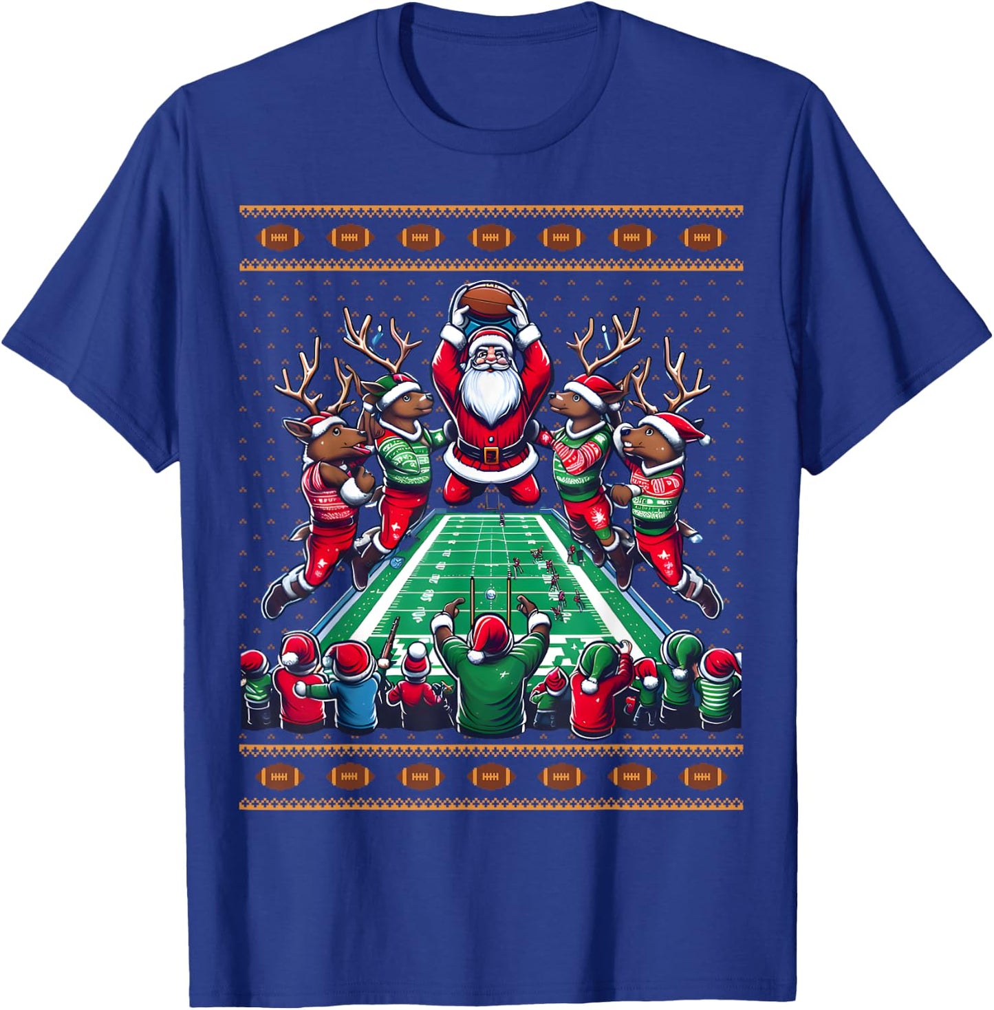 Santa Reindeer Play American Football Christmas Football Fan T-Shirt - T-Shirt | Royal