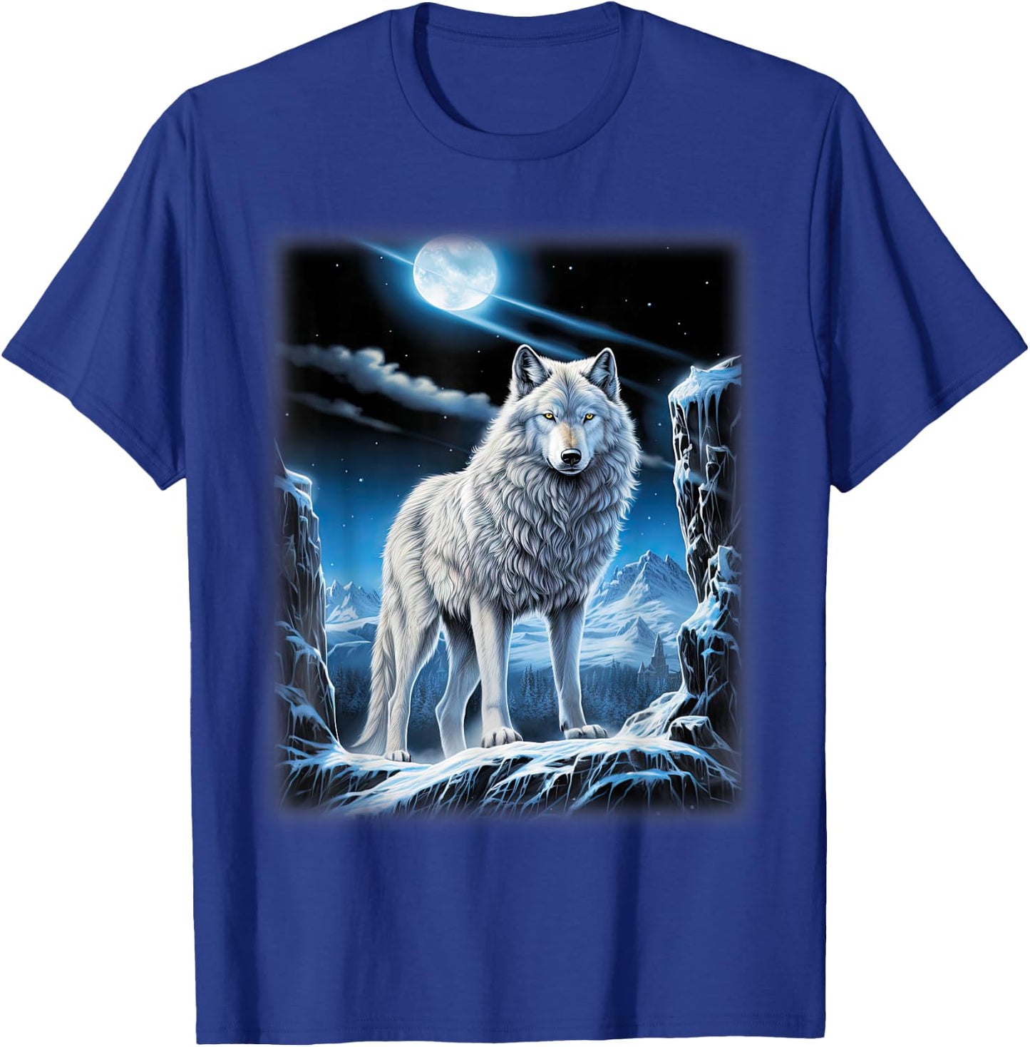 White Wolf standing on a snowy hill Forest Fantasy Nature T-Shirt - T-Shirt | Royal