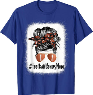 Bleached Football Bonus Mom Life Messy Bun Mother's Day T-Shirt - T-Shirt | Royal
