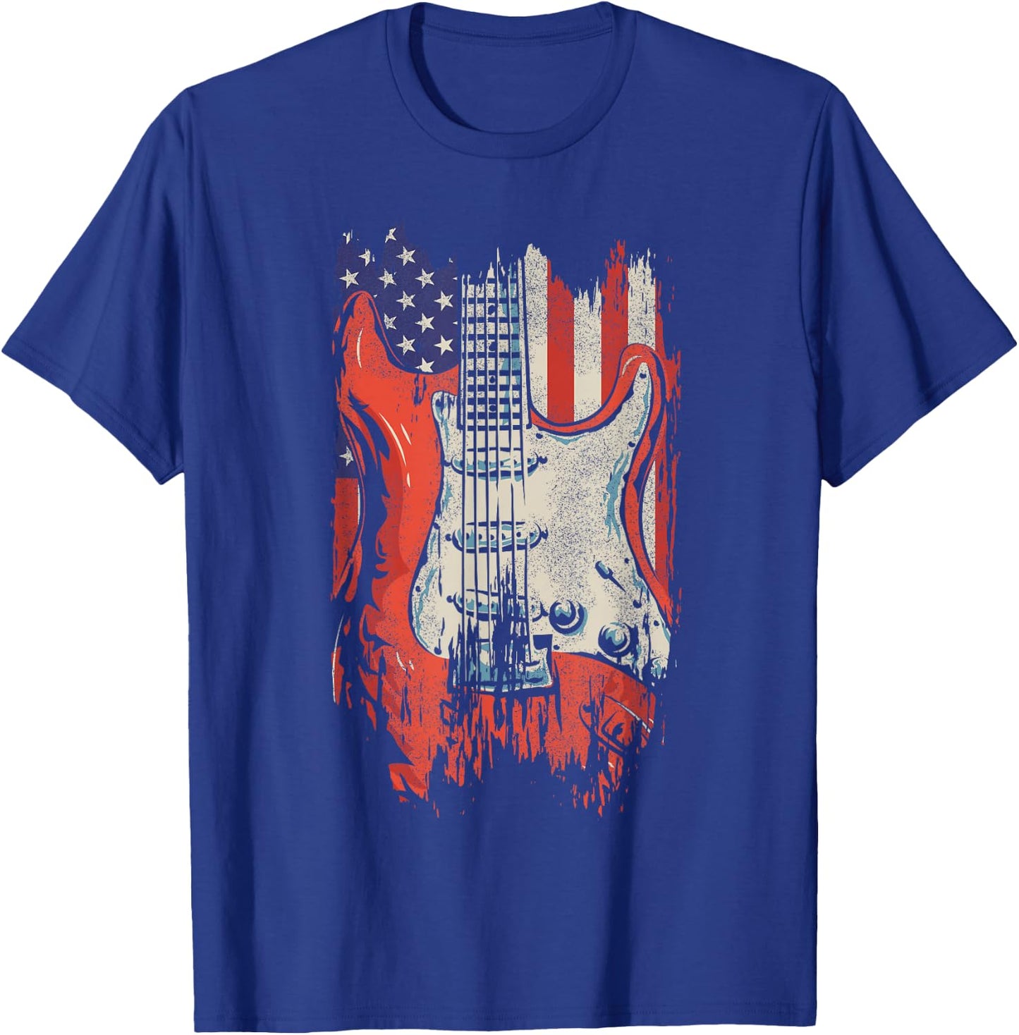 American Flag Guitar 4th of July Guitarist USA Country Music T-Shirt - T-Shirt | Royal