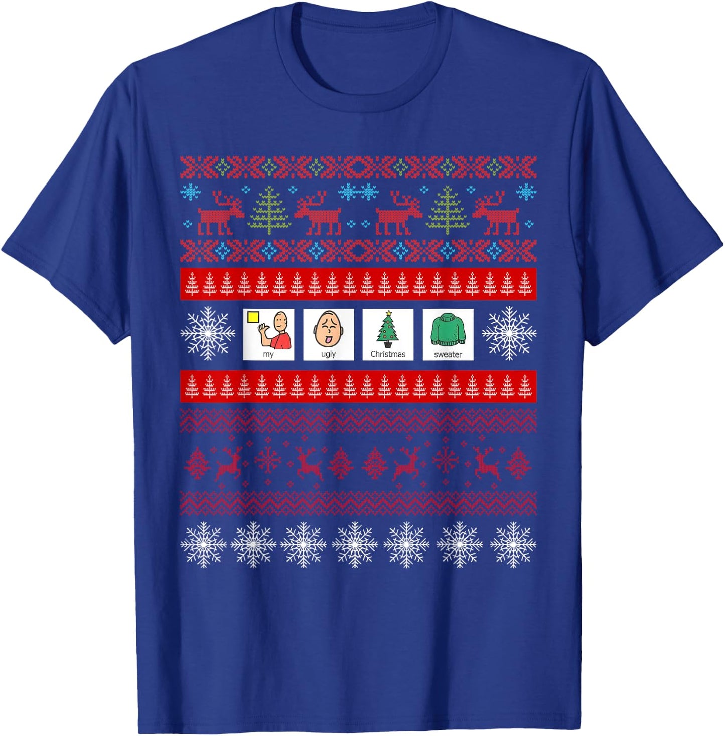 SLP AAC Speech Language Pathologist Ugly Christmas Sweater T-Shirt - T-Shirt | Royal