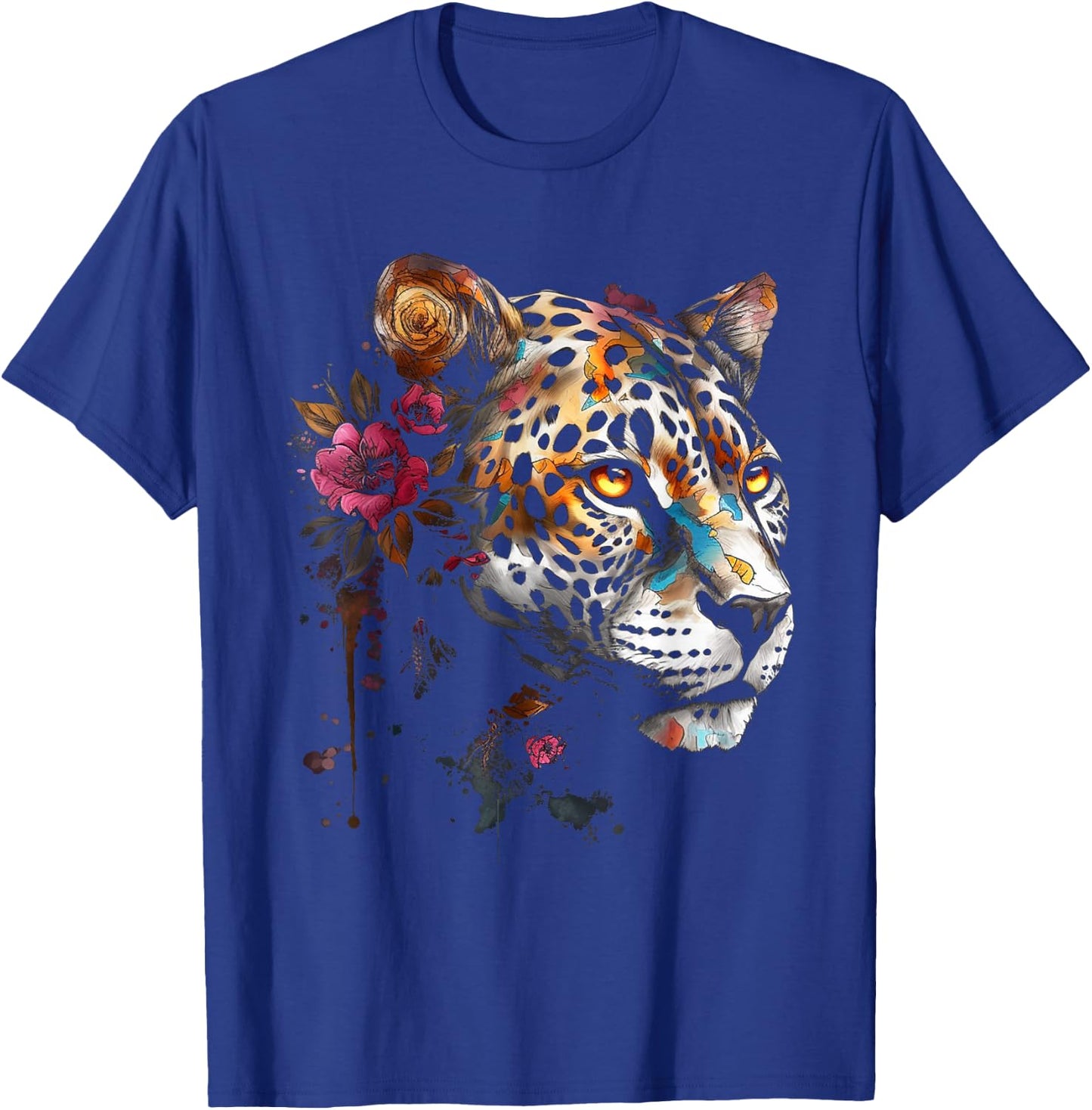 Leopard Flowers Art - Animal Leopard T-Shirt - T-Shirt | Royal