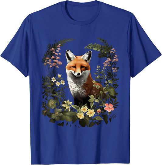 Cottagecore Aesthetic floral Fox inside flowers Goblincore T-Shirt - T-Shirt | Royal
