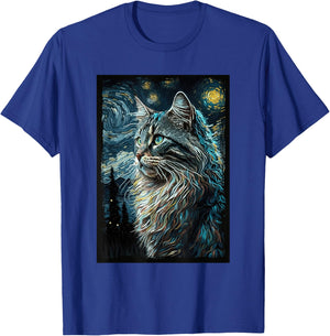 Maine Coon Cat Van Gogh's Starry Night Cat Lover Cat Mom Dad T-Shirt - T-Shirt | Royal