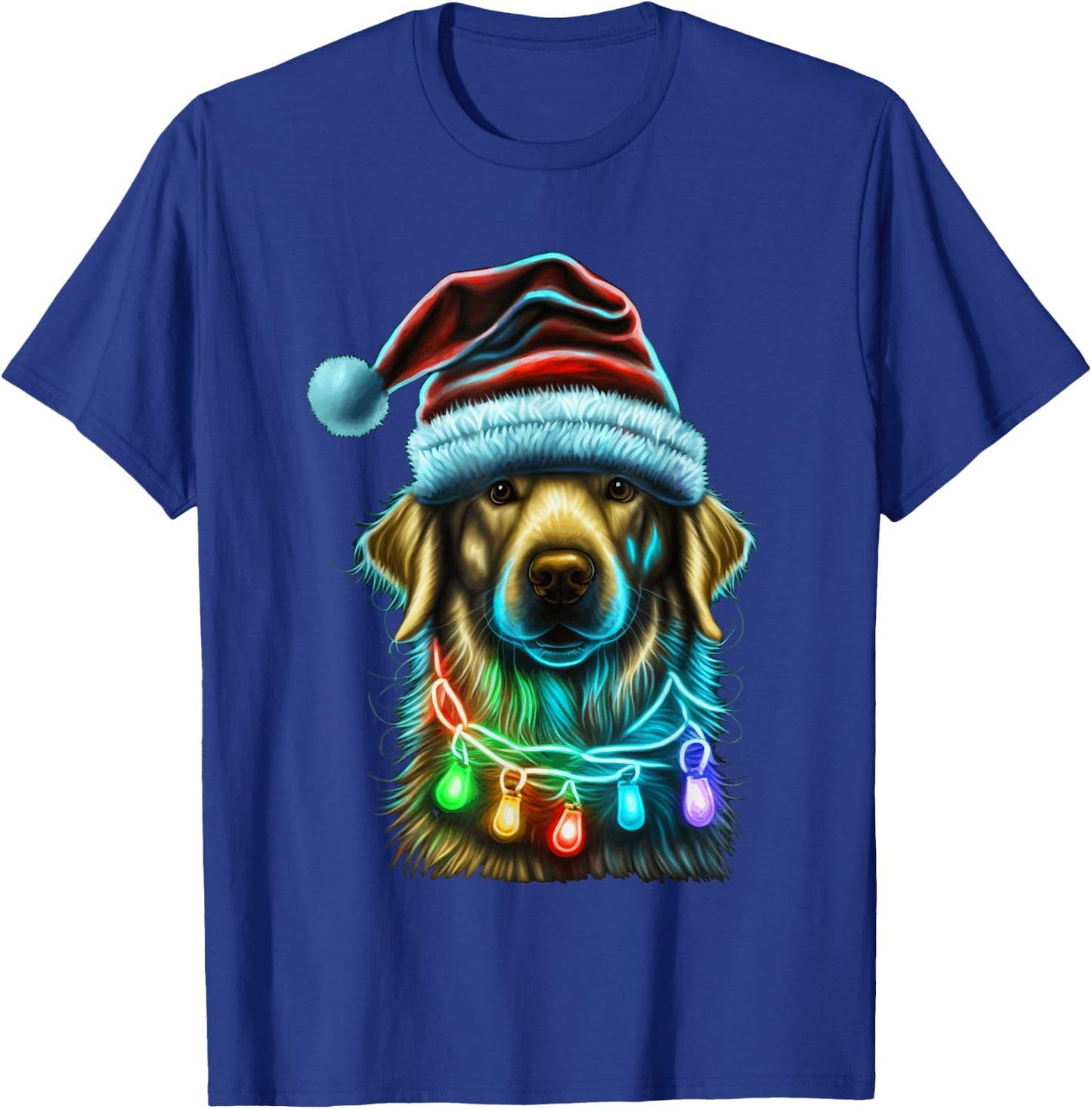 Golden Retriever Funny dog Christmas Santa Hat lights tree Men Women Kids T-Shirt - T-Shirt | Royal