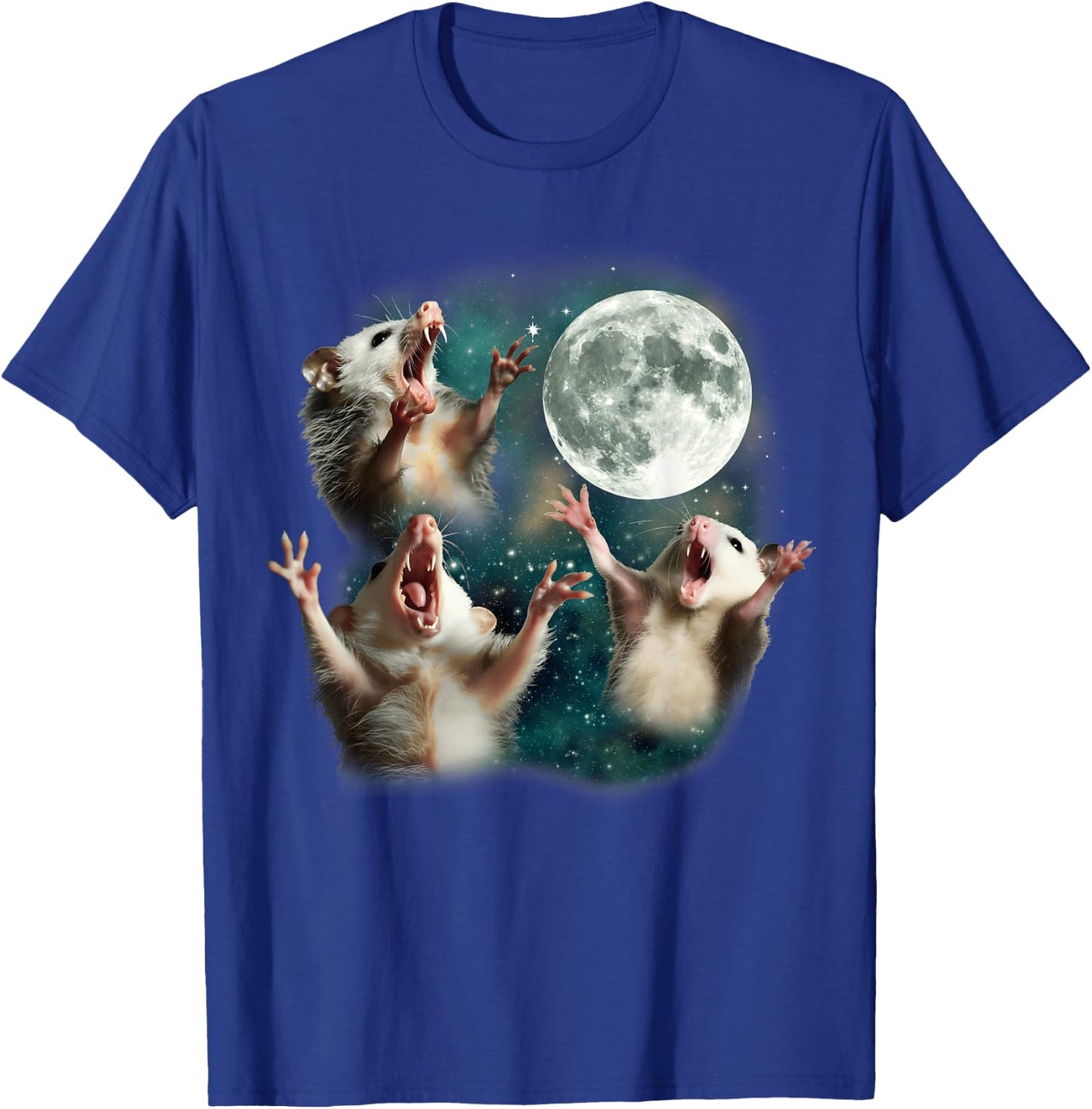 Three Possum Moon | 3 Opossum Funny Weird Cursed Meme T-Shirt - T-Shirt | Royal