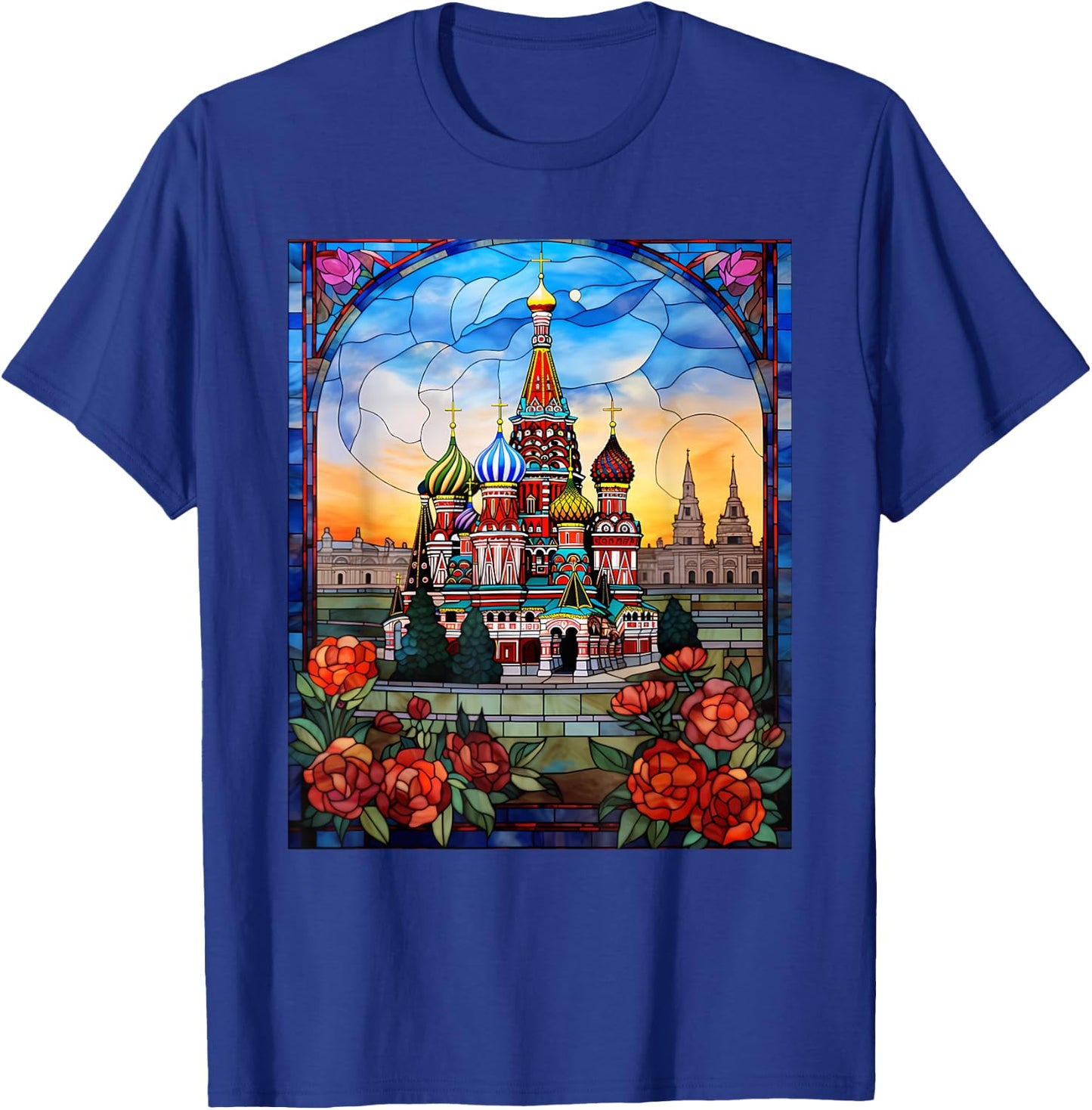 Stained Glass Style Red Square Moscow Russia T-Shirt - T-Shirt | Royal