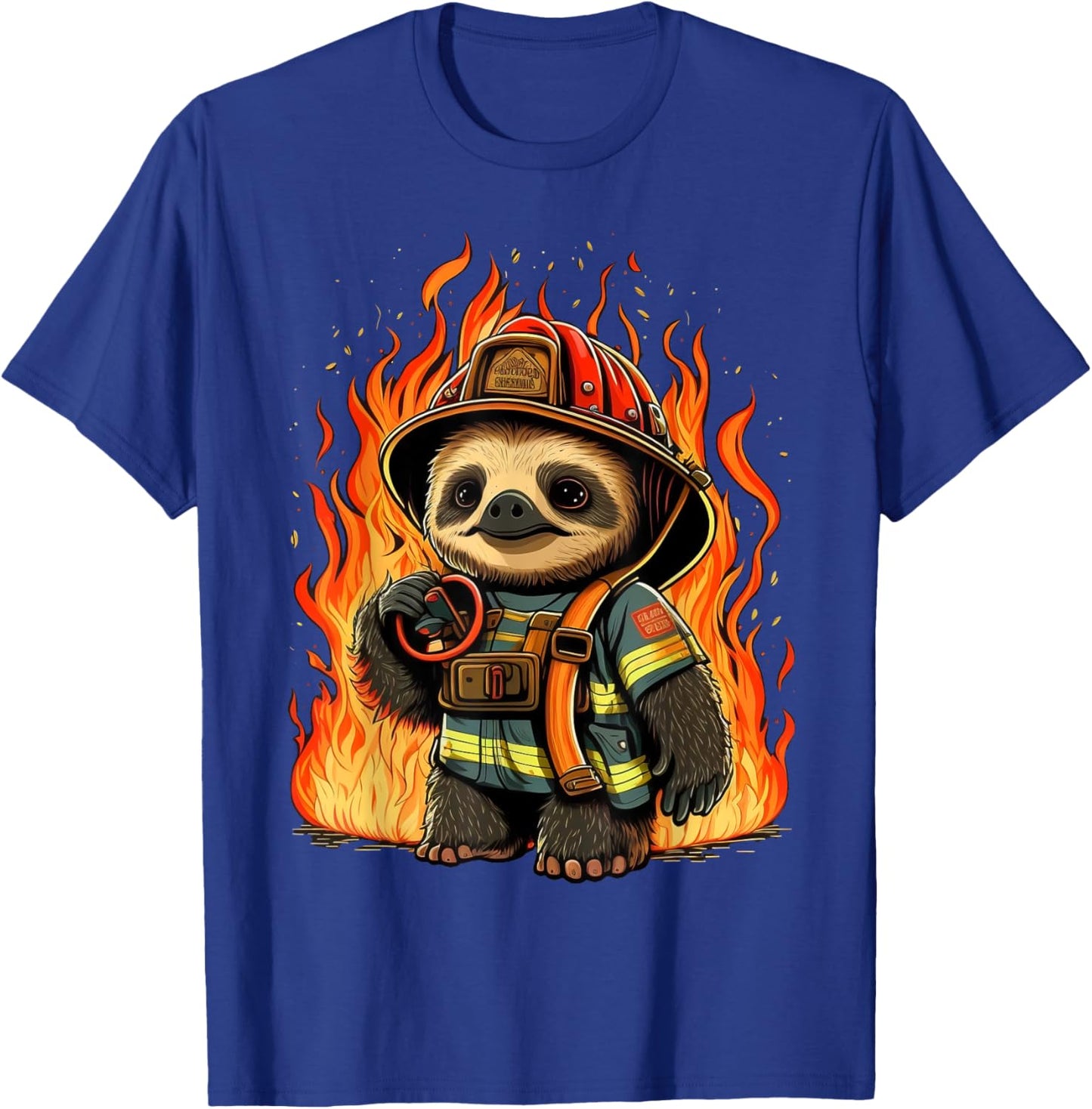 Sloth Fireman on Firefighter Sloth T-Shirt - T-Shirt | Royal