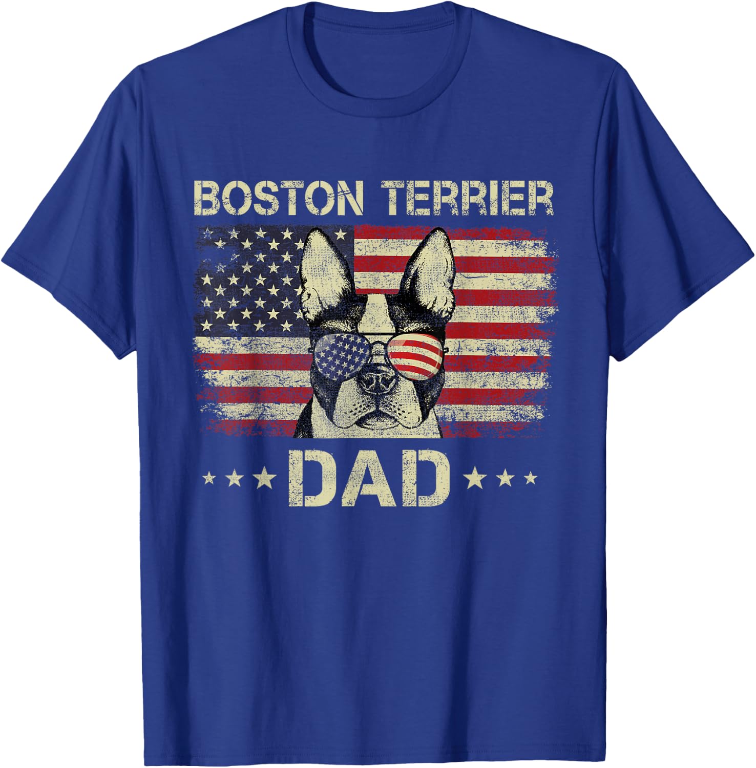Boston Terrier Dad Dog Lovers American Flag 4th Of July Men T-Shirt - T-Shirt | Royal