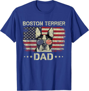 Boston Terrier Dad Dog Lovers American Flag 4th Of July Men T-Shirt - T-Shirt | Royal