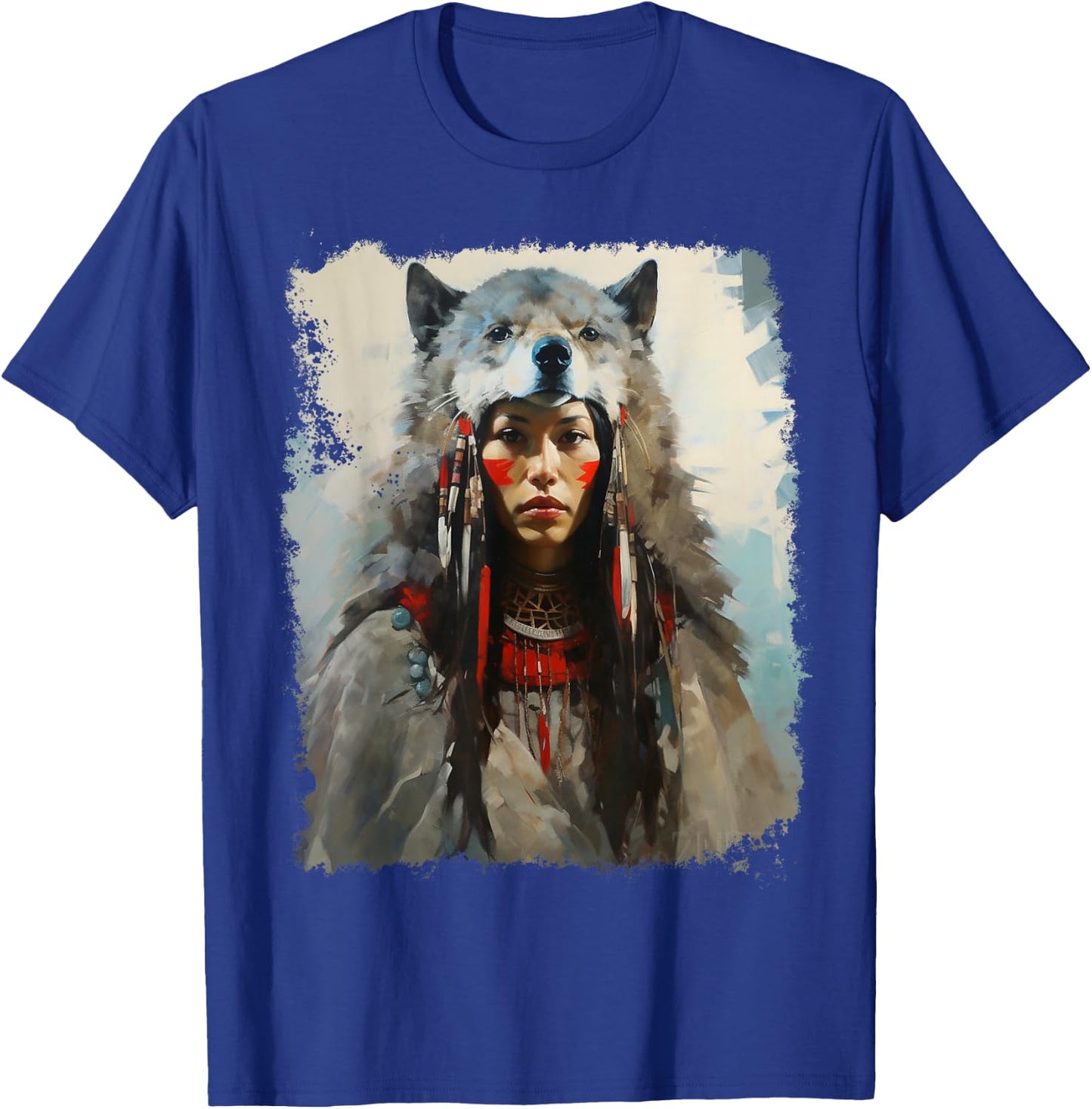 Native Indian Woman Tribe Wolf T-Shirt - T-Shirt | Royal